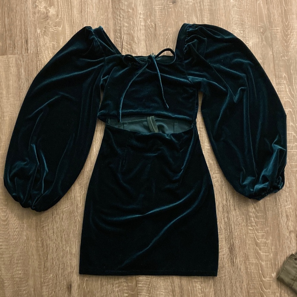 SHEIN Dark Green Velvet Long Sleeve Dress